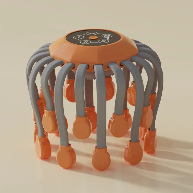 Orange Octopus Head Massager, 10/20 Independent Massage Heads, Wireless Vibration Scalp Scratcher for Daily Relaxation