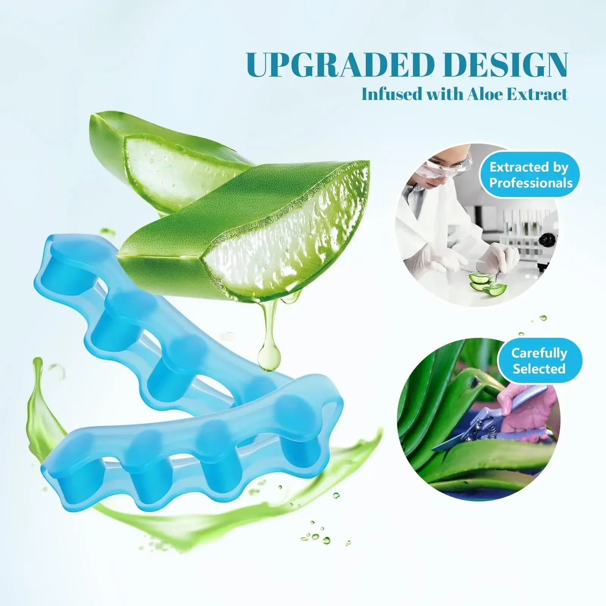 Pair of FitGearly silicone toe separators showing flexible finger spacers for toe alignment and foot comfort.