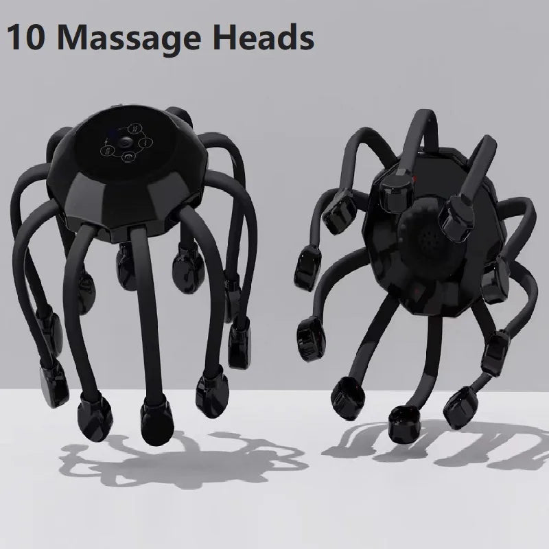 Orange Octopus Head Massager, 10/20 Independent Massage Heads, Wireless Vibration Scalp Scratcher for Daily Relaxation