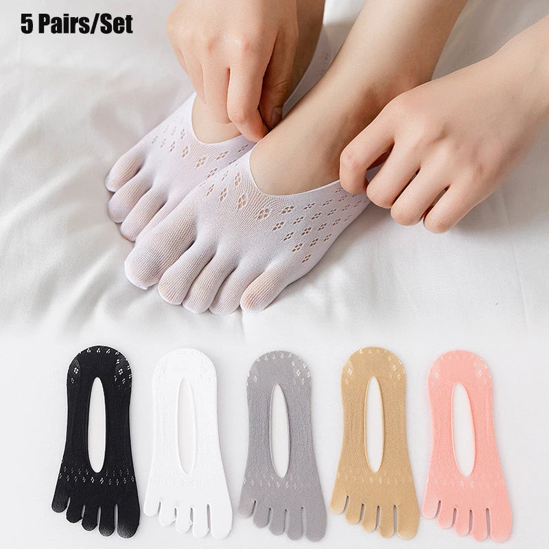 5 pairs Women Socks with Fingers Breathable Summer Ultra-thin Transparent Sock Invisible Elastic Boat Socks Comfortable Boat Sox