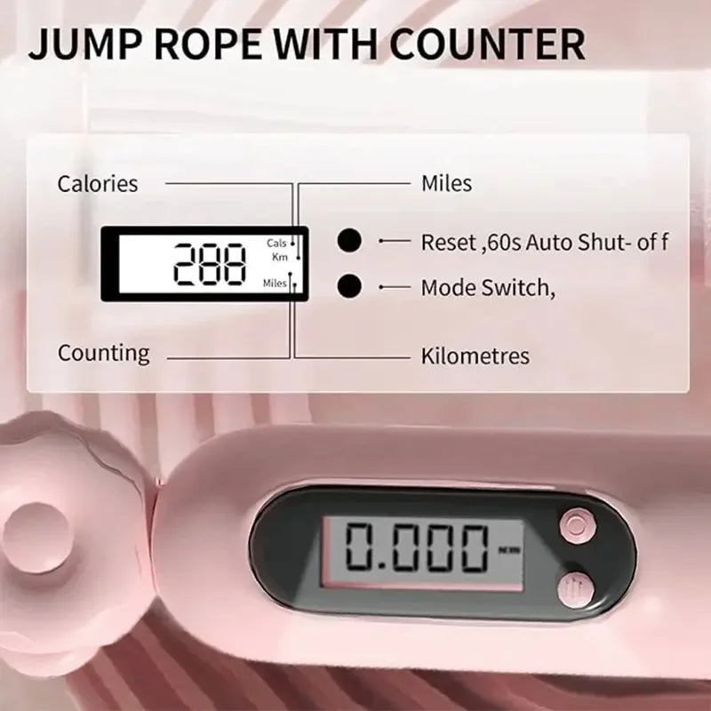 Electronic counting skipping rope by FitGearly with digital display and adjustable length for cardio workouts.