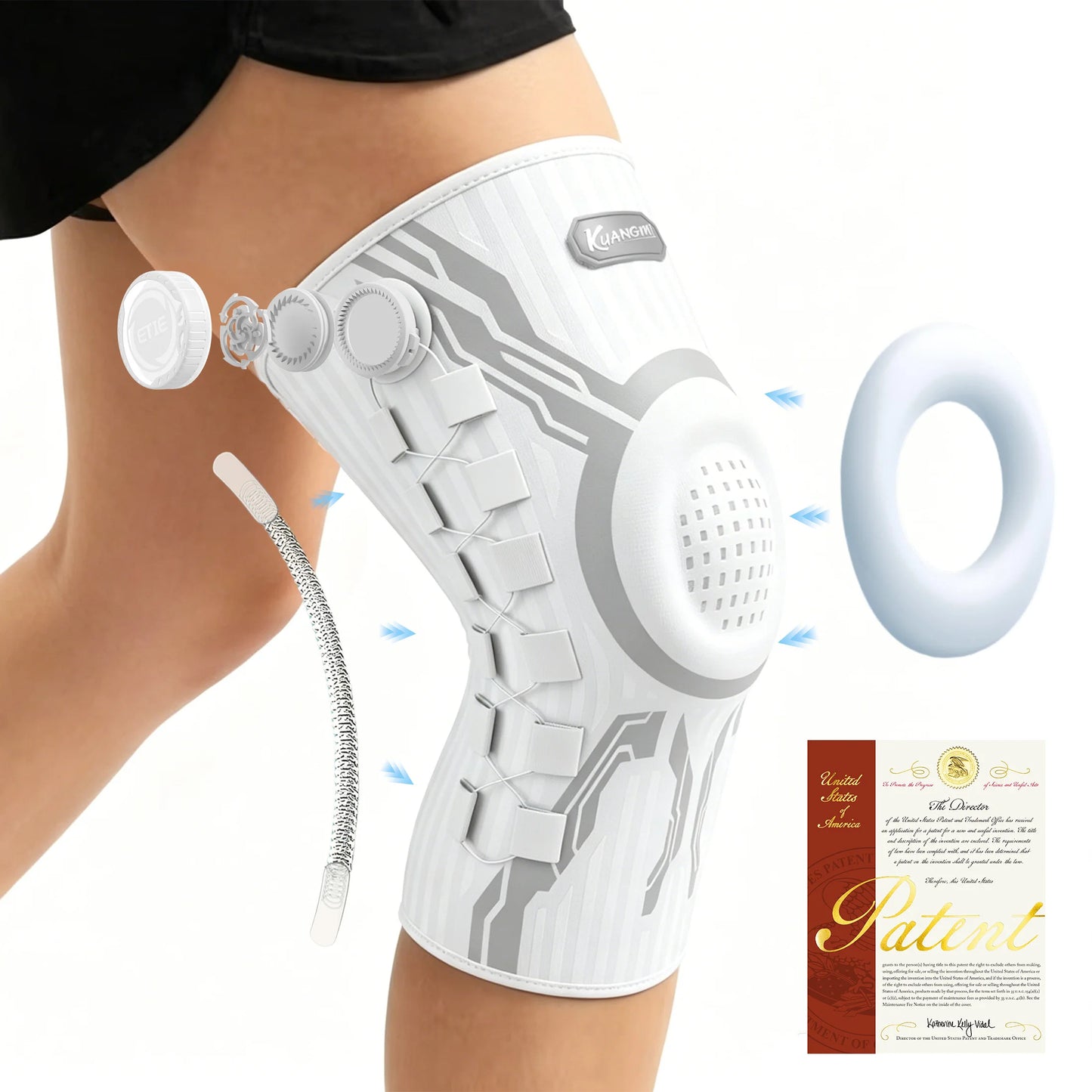 Kuangmi Smart Knob Knee Brace with Patella Gel Pad and Lateral Stabilizer, Compression Knee Brace for Exercise (Single), KMh752