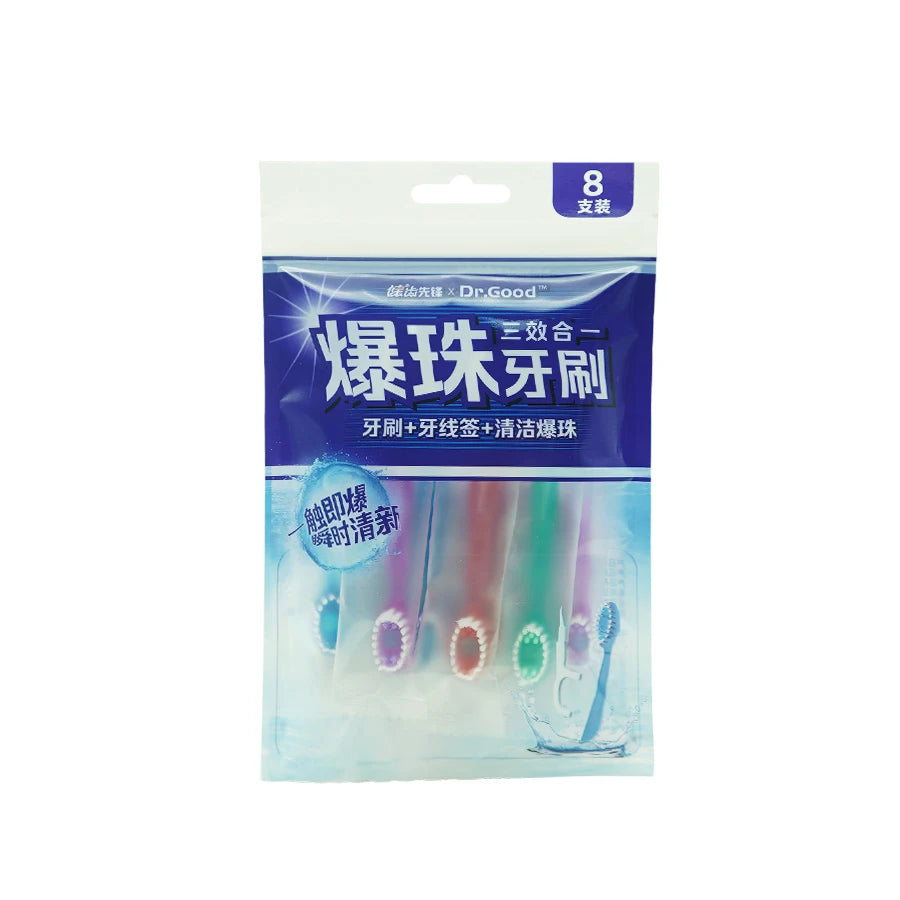 Portable 5-in-1 toothbrush dental floss 8/16pcs for oral cleani ng, disposable toothbrush for adults on -business trips