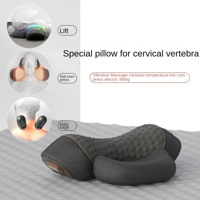 FitGearly electric vibration neck massager and cervical pillow for pain relief and relaxation, shown in a sleek design.