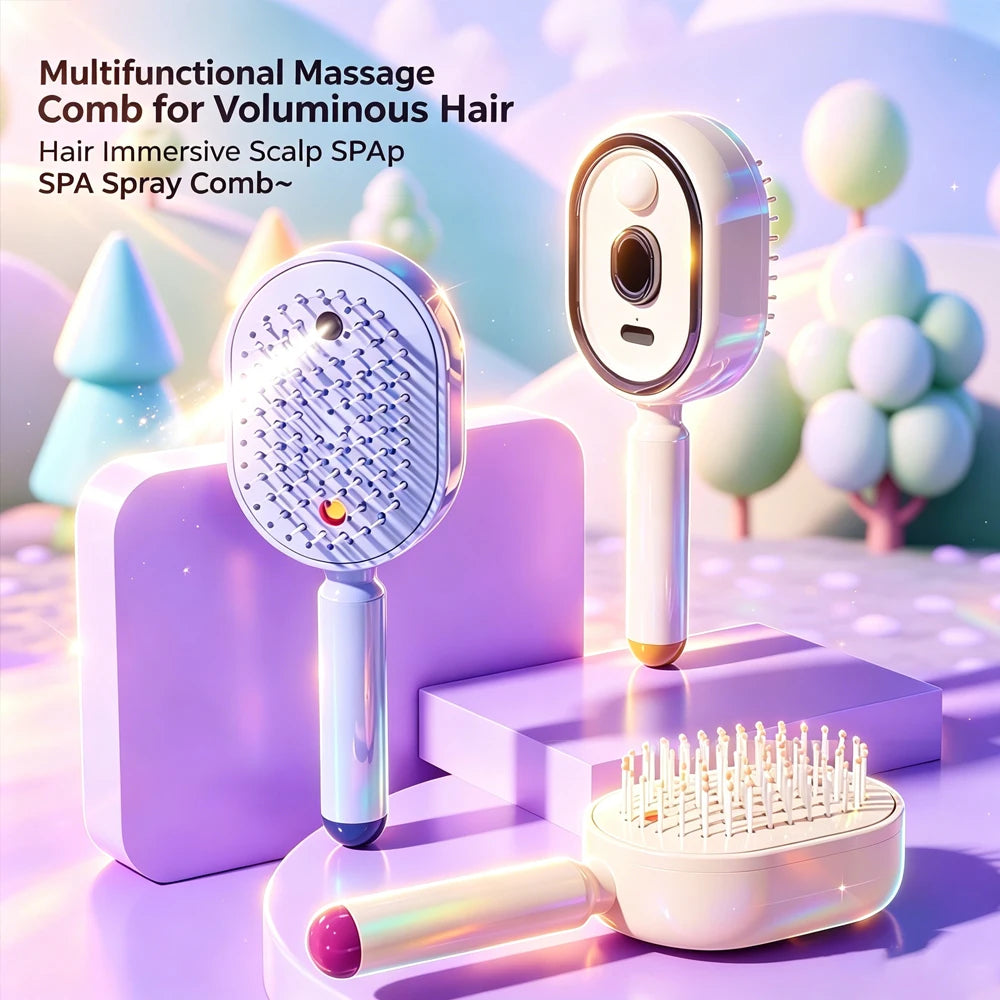 FitGearly Electric Spray Air Cushions Massage Comb for health and fitness, showing the sleek black device with adjustable settings
