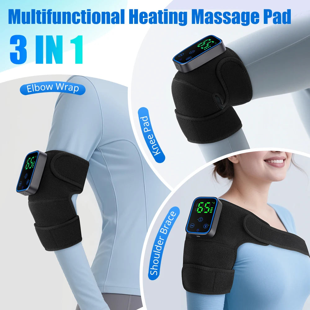 Heated Vibration Knee Massager Cordless Rechargeable 3-in-1 Shoulder & Elbow Support with Timer Electric Portable Brace