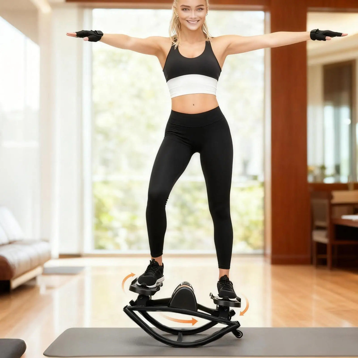 FitGearly Exercise Rock Stepper Silent Lateral Machine for fitness, showing the compact design and sturdy platform for indoor workouts.