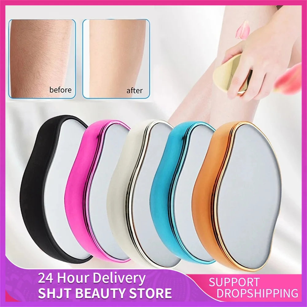 Crystal physical eraser glass hair remover from FitGearly, featuring a sleek transparent design for safe hair removal.