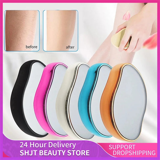 Crystal physical eraser glass hair remover from FitGearly, featuring a sleek transparent design for safe hair removal.