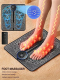FitGearly automatic pulse foot massage pad with heat, showing a close-up of the textured surface and control panel for health and relaxation.