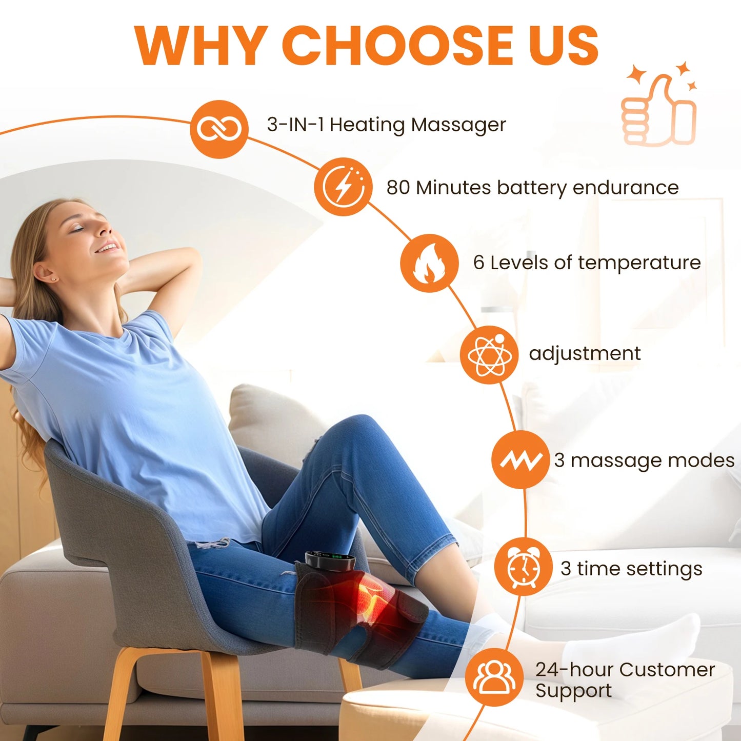 Heated Vibration Knee Massager Cordless Rechargeable 3-in-1 Shoulder & Elbow Support with Timer Electric Portable Brace