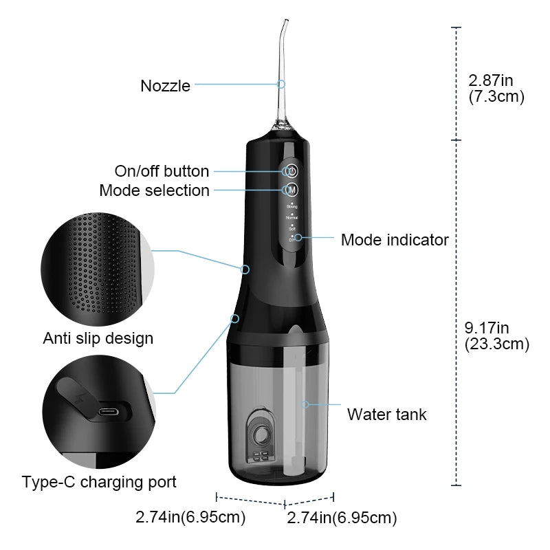 Electric wireless dental floss cleaner by FitGearly, showing the compact device with a sleek design for oral hygiene.