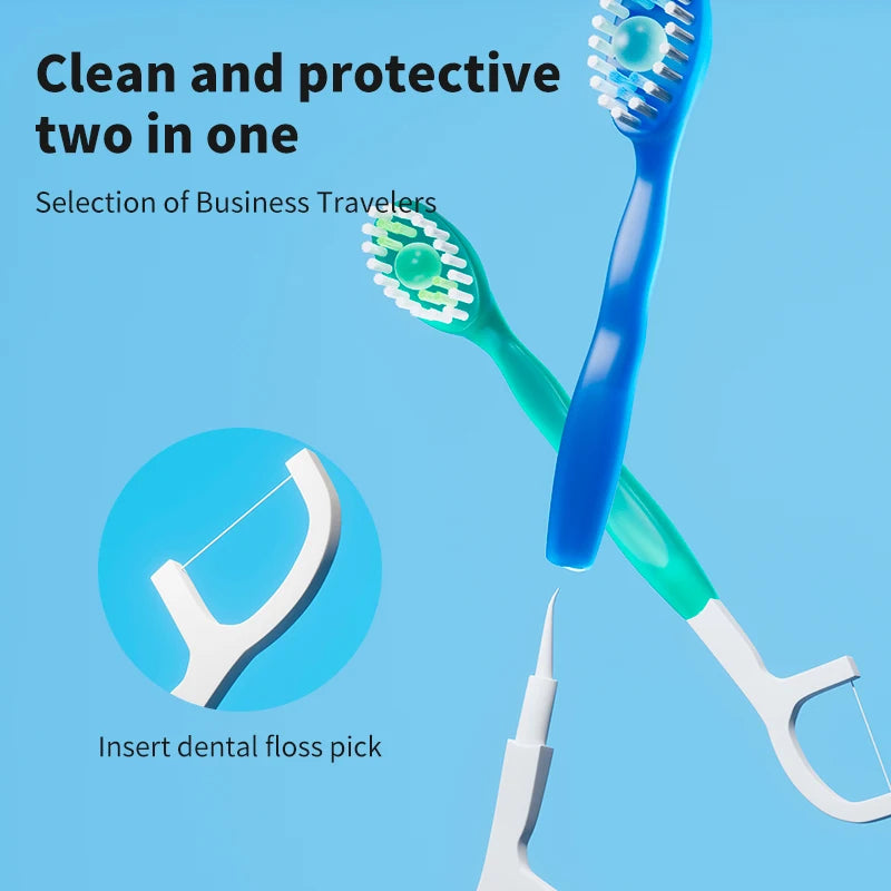 Portable 5-in-1 toothbrush dental floss 8/16pcs for oral cleani ng, disposable toothbrush for adults on -business trips