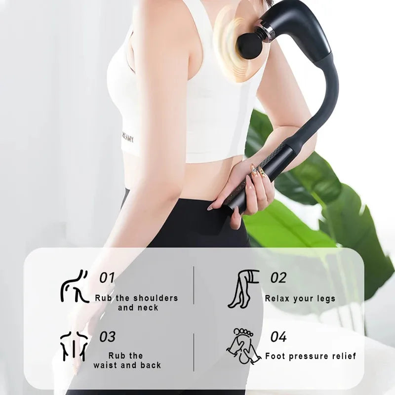 FitGearly electric fascia gun massager for deep tissue relief, featuring ergonomic design and multiple speed settings.