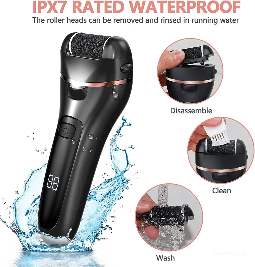 FitGearly electric callus remover foot file grinder for pedicures, showing the compact handheld device with grinding head.