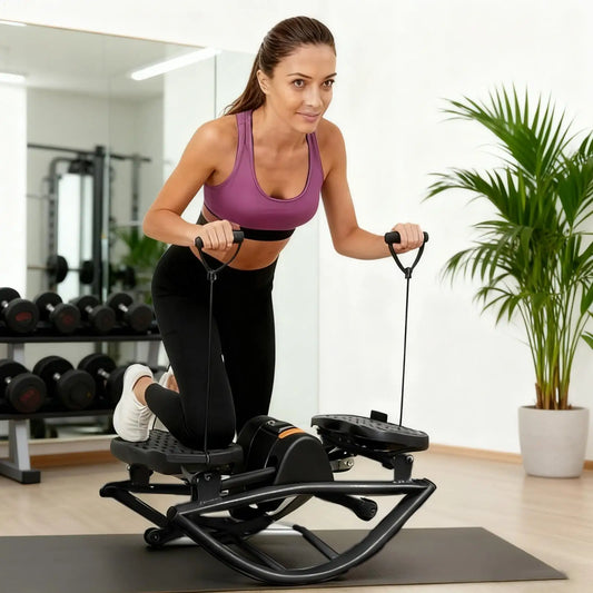 FitGearly exercise rock stepper, a silent lateral machine for health and fitness, shown in a close-up image.