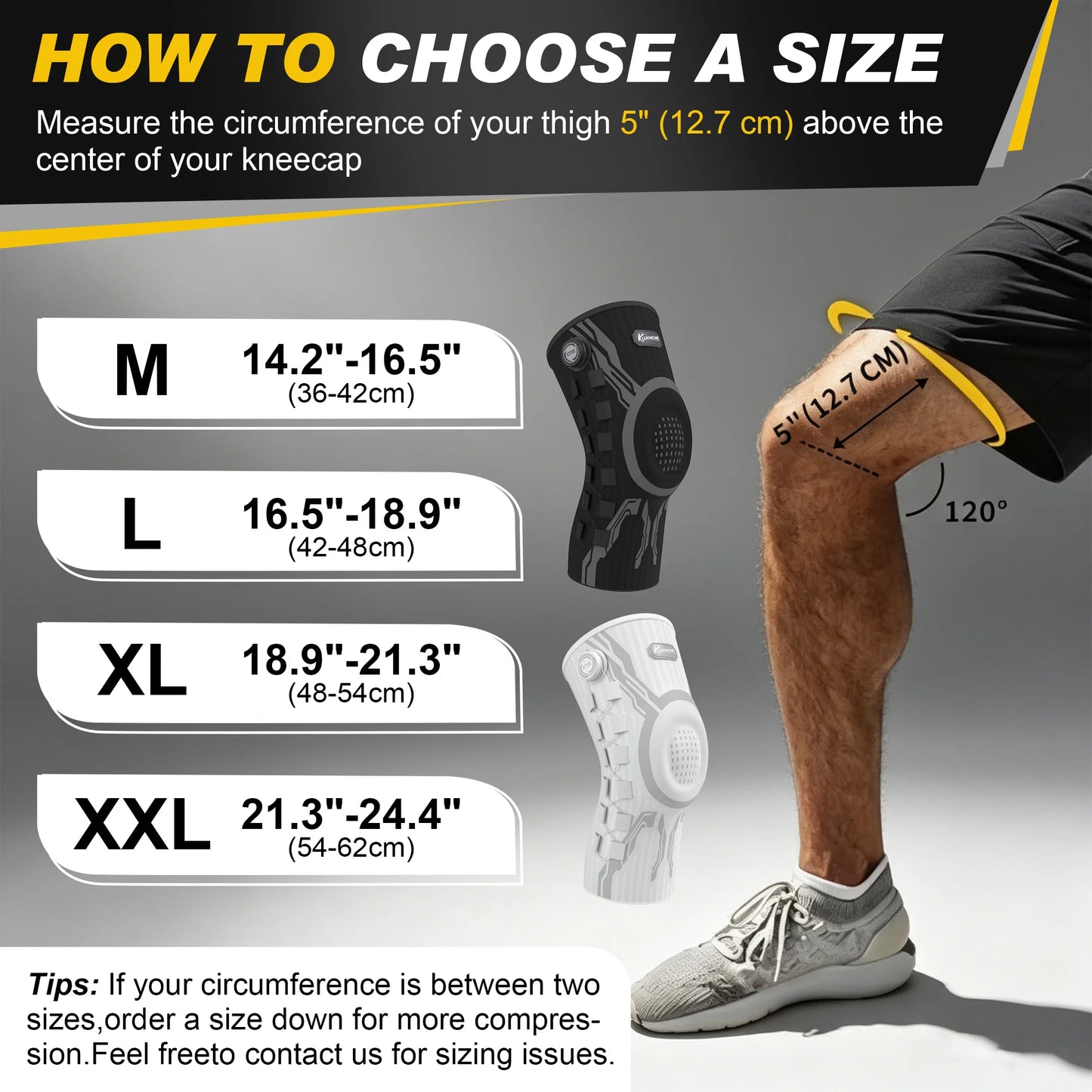 Kuangmi Smart Knob Knee Brace with Patella Gel Pad and Lateral Stabilizer, Compression Knee Brace for Exercise (Single), KMh752