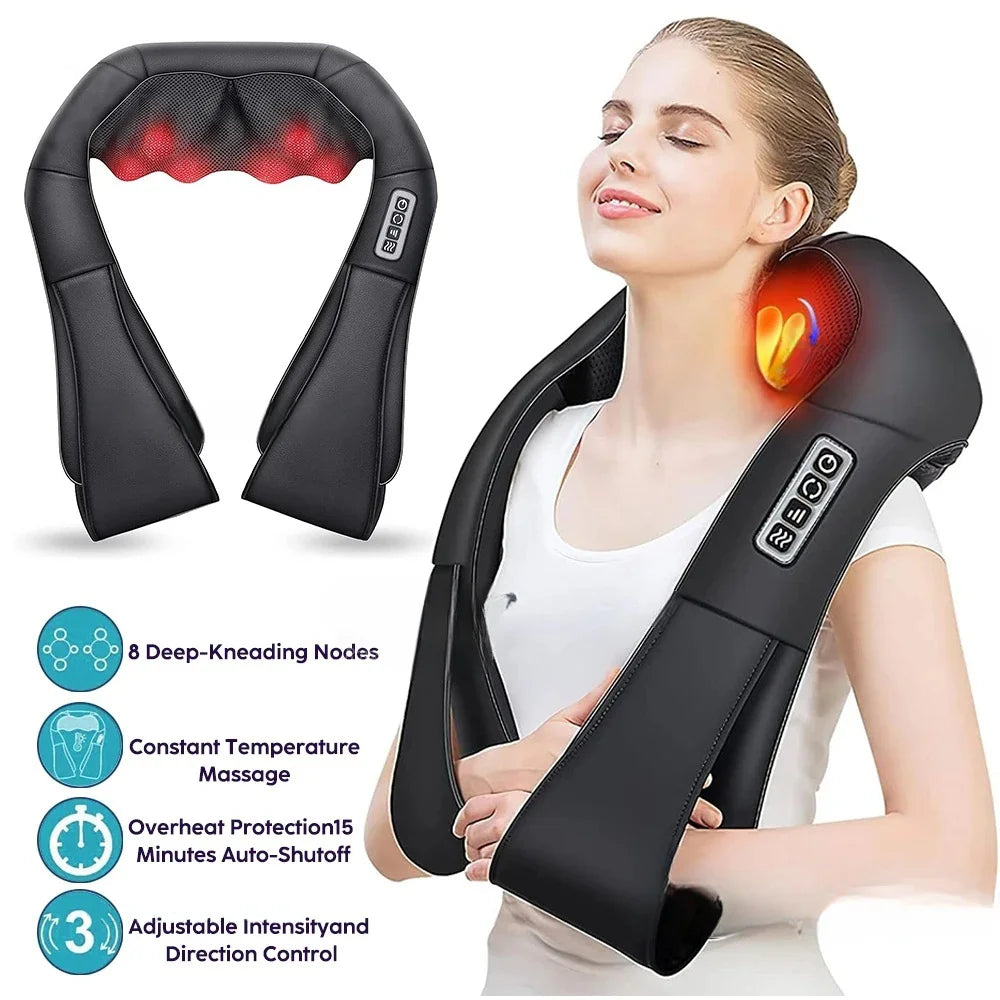 FitGearly shoulder heated back massager with ergonomic design and adjustable straps for targeted muscle relief.