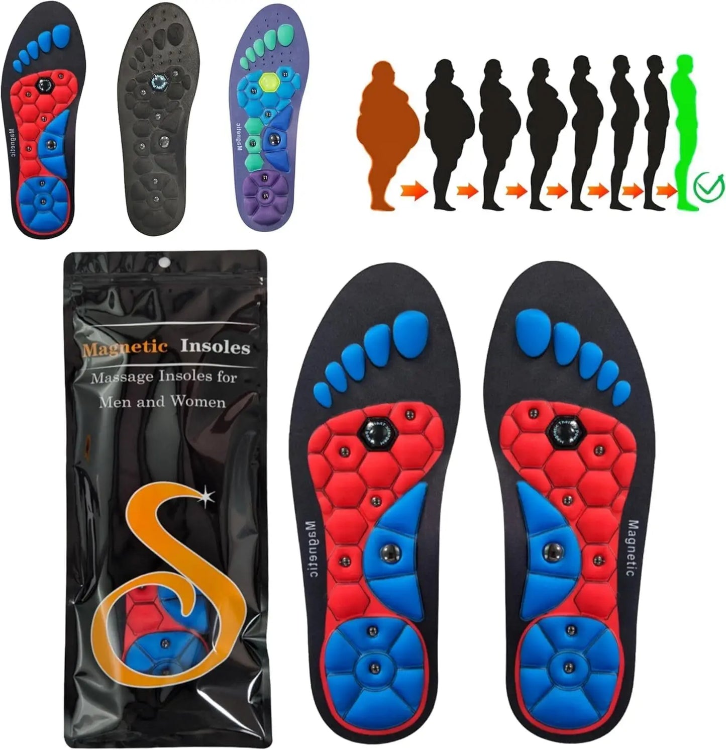 Therapy Sports Insoles Massage Medical Magnetic Foot Weight Loss Slimming Acupressure Insole Anti-fatigue Health Care Shoe Pads
